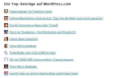 Wordpress Top-Artikel 07.07.2008