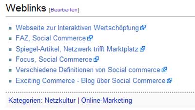 weblinks Weblinks in Wikipedia zu Social Commerce
